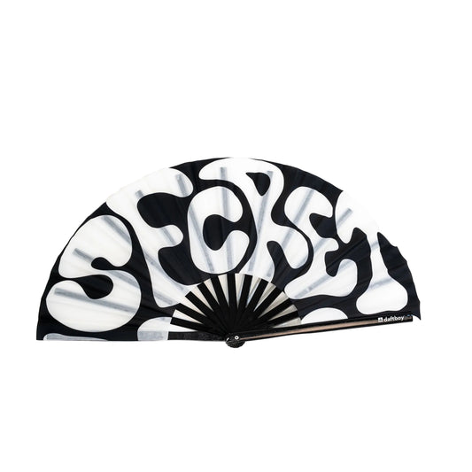 Black and white fan with abstract design on a white background